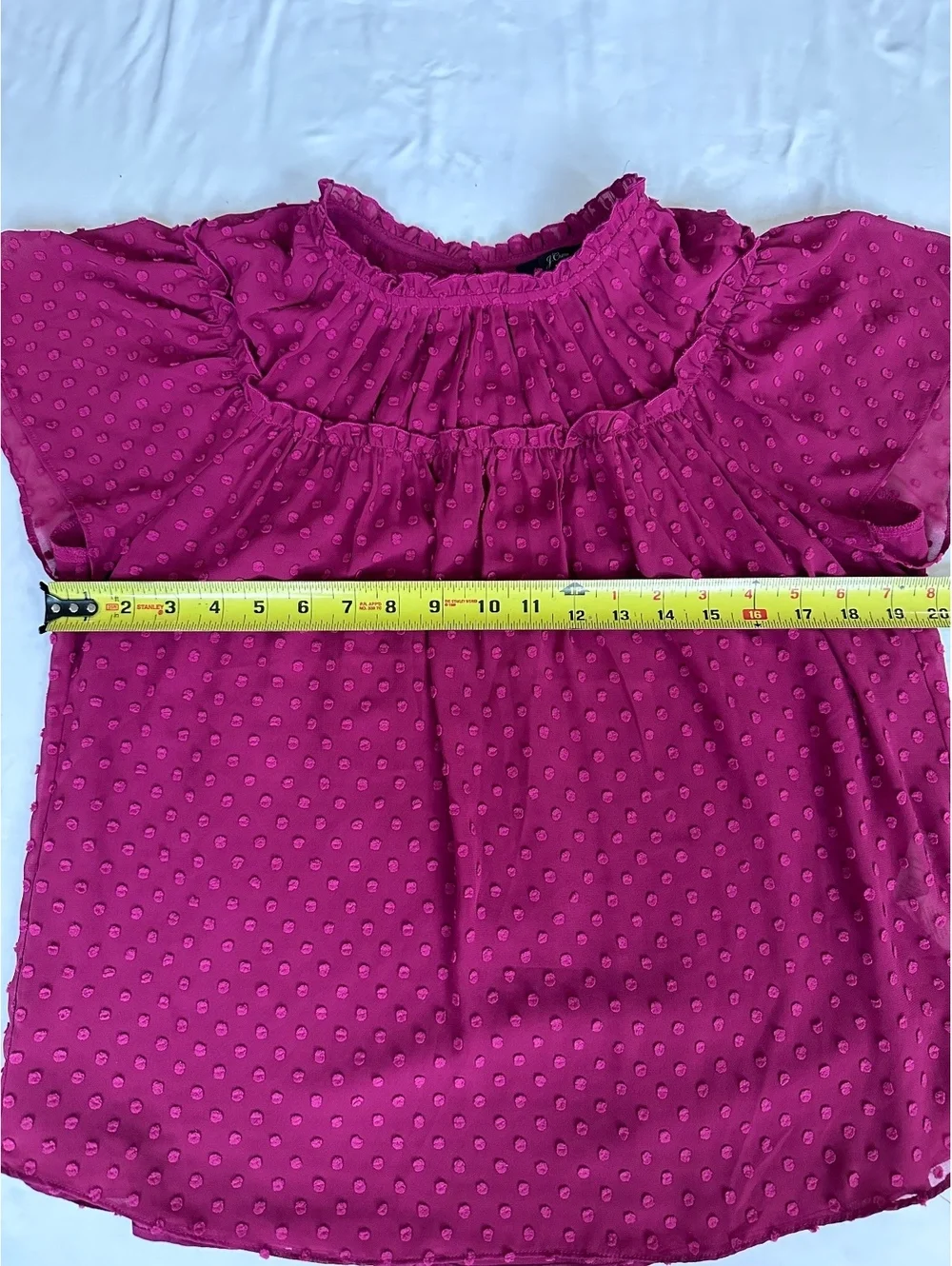 J.Crew Size XS Magenta Swiss Dot Ruffle Flutter Sleeve Blouse